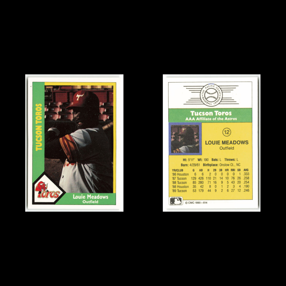 Louie Meadows #12 1990 CMC Pacific Leauge Tucson Toros Baseball Card MLB NM