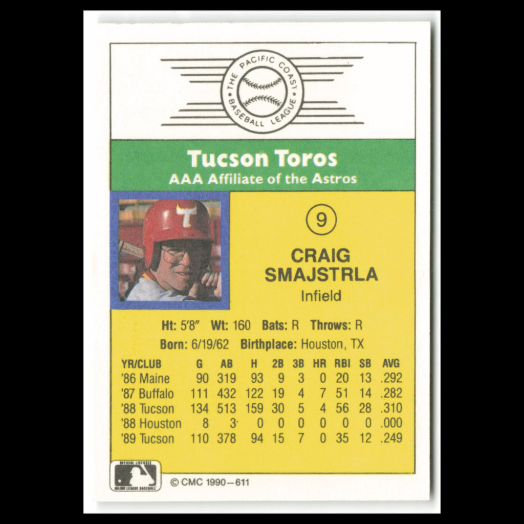 Craig Smajstrla #9 1990 CMC Pacific Leauge Tucson Toros Baseball Card MLB NM