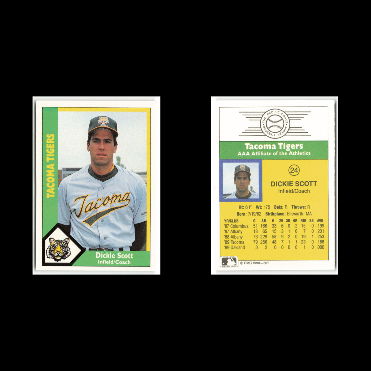 Dick Scott #24 1990 CMC Pacific Leauge Tacoma Tigers Baseball Card MLB NM