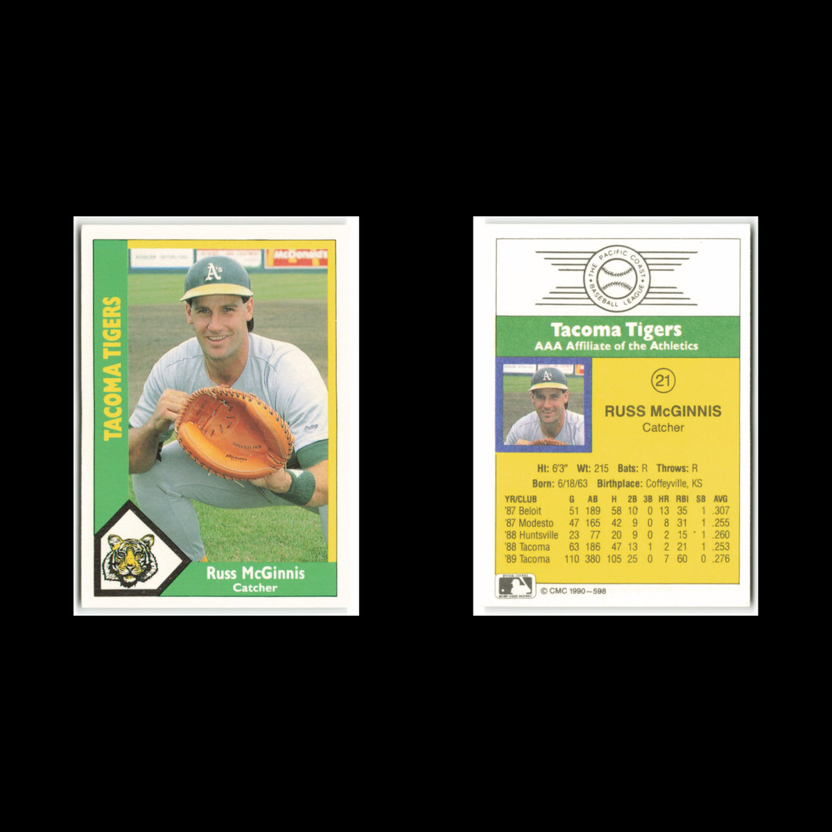 Russ McGinnis #21 1990 CMC Pacific Leauge Tacoma Tigers Baseball Card MLB NM