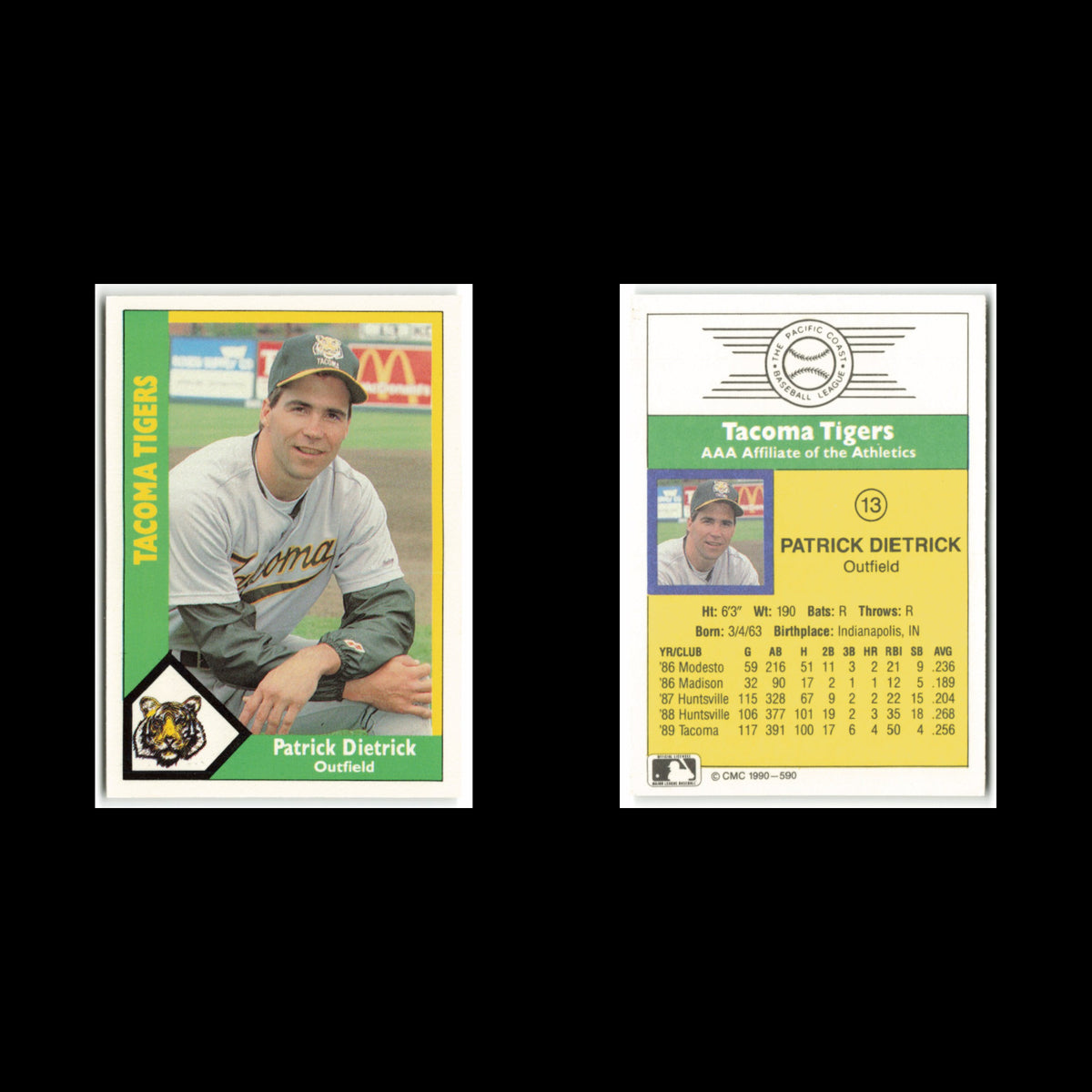 Patrick Dietrick #13 1990 CMC Pacific Leauge Tacoma Tigers Baseball Card MLB NM