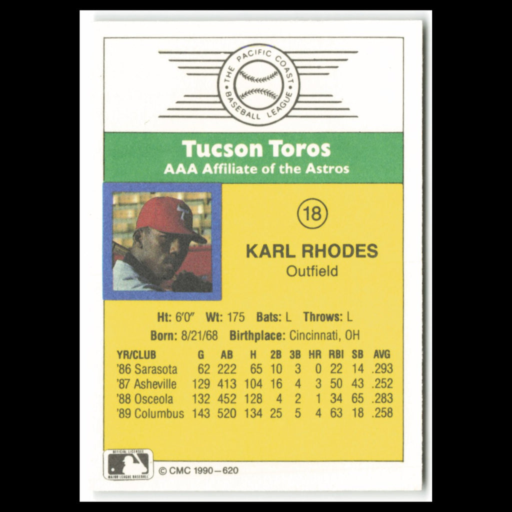 Karl Rhodes #18 1990 CMC Pacific Leauge Tucson Toros Baseball Card MLB NM