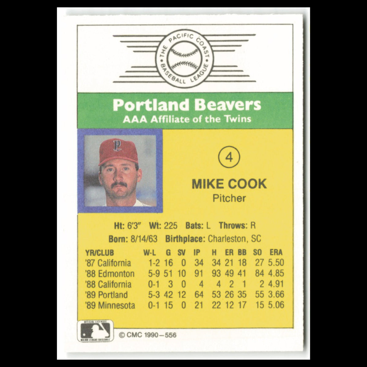 Mike Cook #4 1990 CMC Pacific Leauge Portland Beavers Baseball Card MLB NM