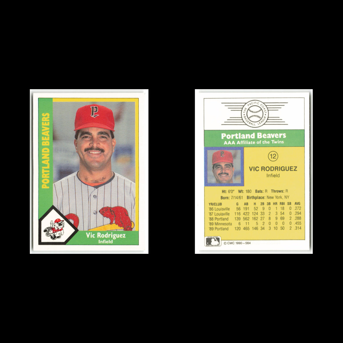 Vic Rodriguez #12 1990 CMC Pacific Leauge Portland Beavers Baseball Card MLB NM