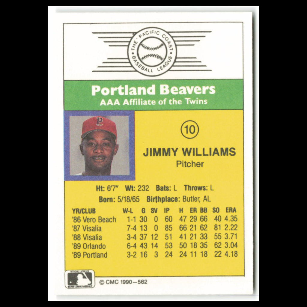 Jimmy Williams #10 1990 CMC Pacific Leauge Portland Beavers Baseball Card MLB NM