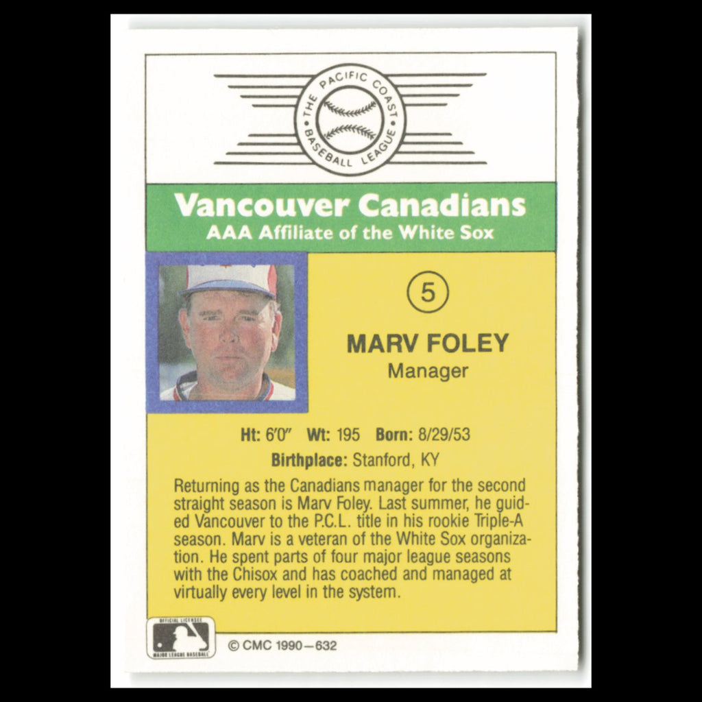 Marv Foley #5 1990 CMC Pacific Leauge Vancouver Canadians Baseball Card MLB NM