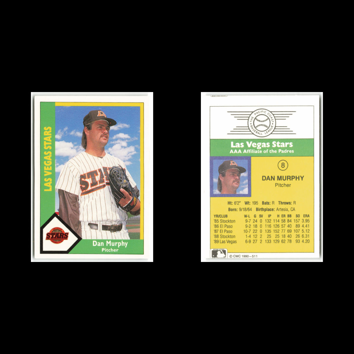 Dan Murphy #8 1990 CMC Pacific Leauge Las Vegas Stars Baseball Card MLB NM