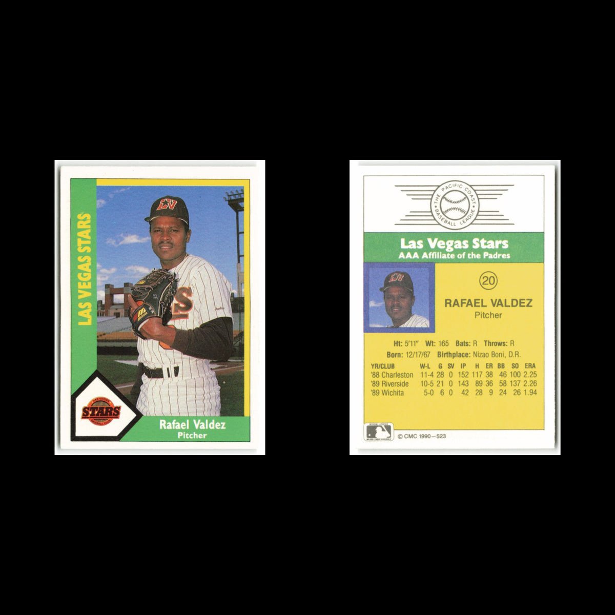 Rafael Valdez #20 1990 CMC Pacific Leauge Las Vegas Stars Baseball Card MLB NM