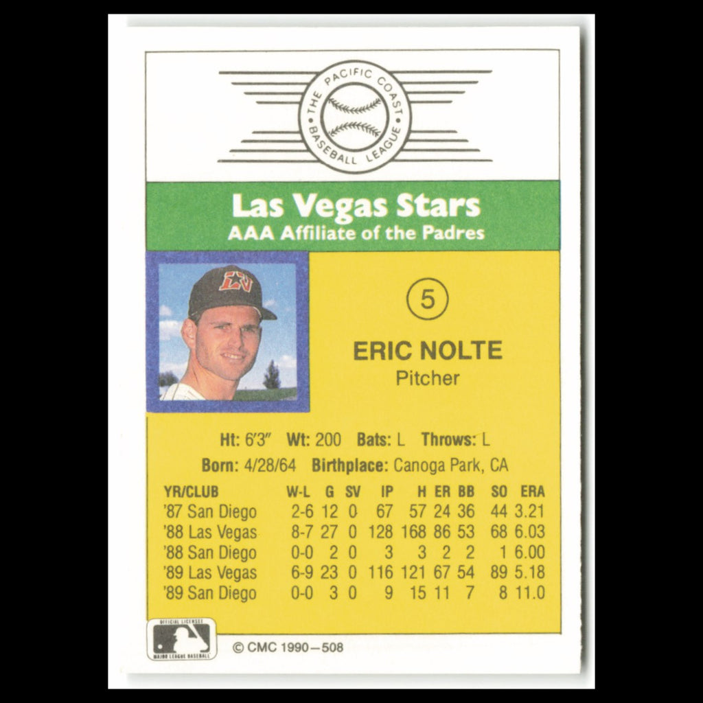 Eric Nolte #5 1990 CMC Pacific Leauge Las Vegas Stars Baseball Card MLB NM