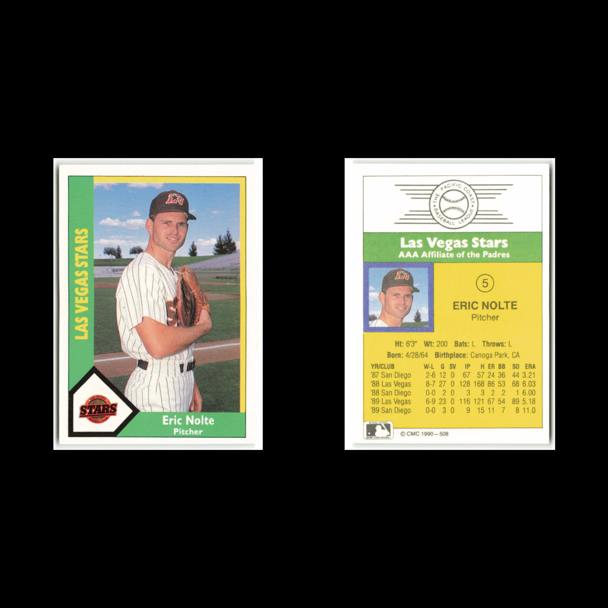 Eric Nolte #5 1990 CMC Pacific Leauge Las Vegas Stars Baseball Card MLB NM