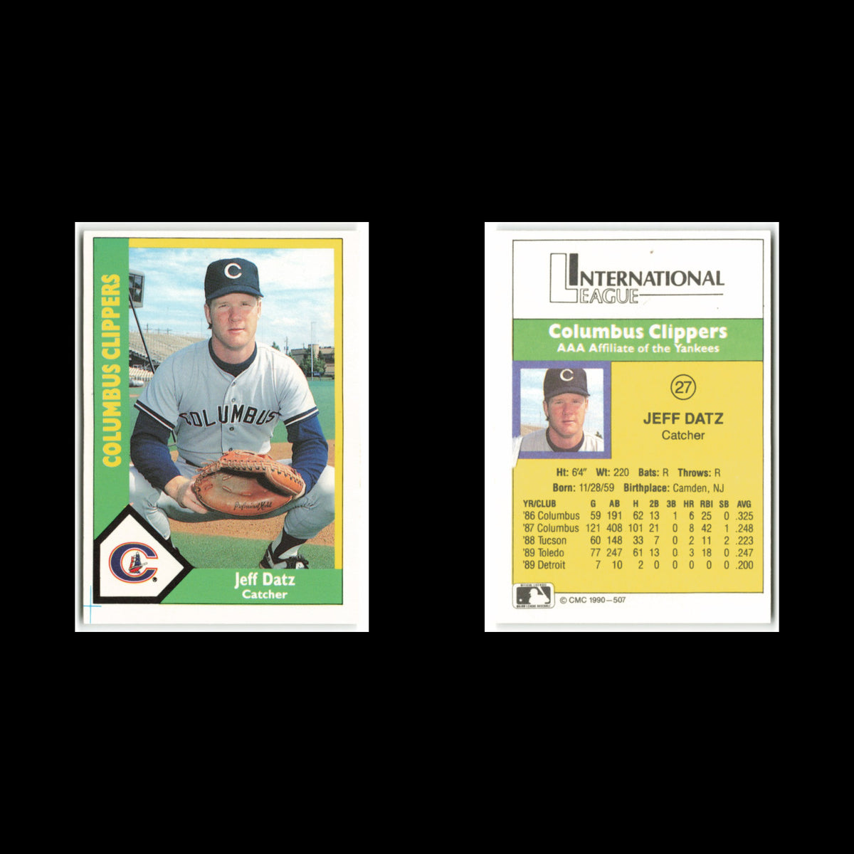 Jeff Datz #27 1990 CMC Pacific Leauge Columbus Clippers Baseball Card MLB NM