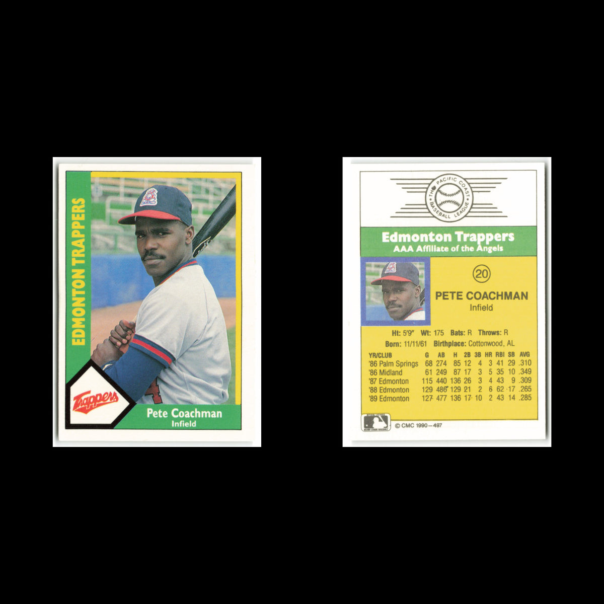 Pete Coachman #20 1990 CMC Pacific Leauge Edmonton Trappers Baseball Card MLB NM