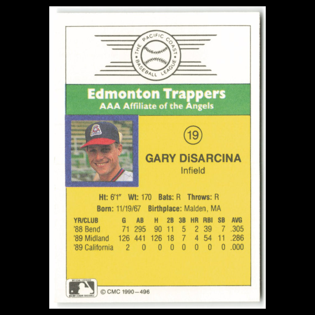 Gary DiSarcina #19 1990 CMC Pacific Leauge Edmonton Trappers Baseball Card MLB