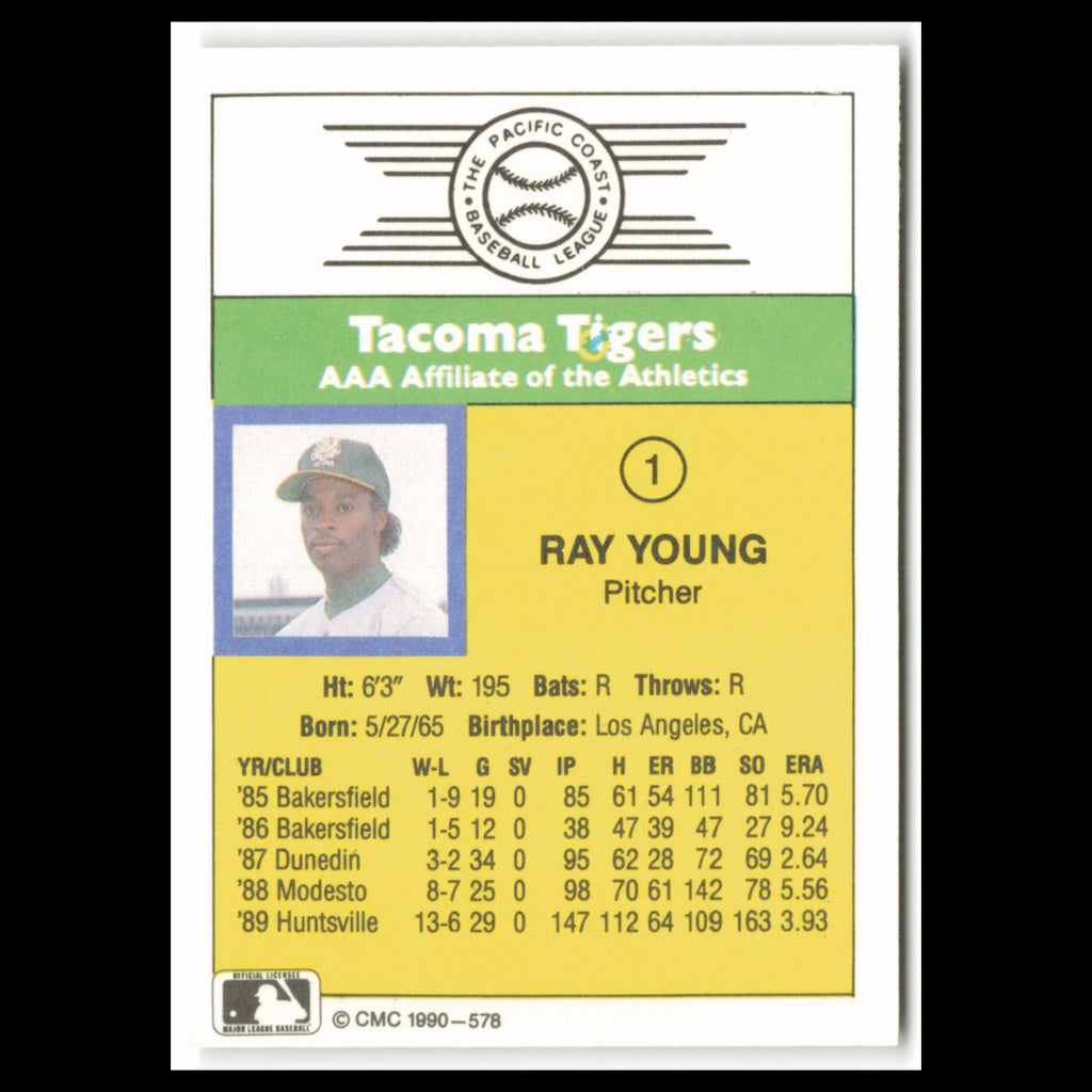 Ray Young #1 1990 CMC Pacific Leauge Tacoma Tigers Baseball Card MLB NM