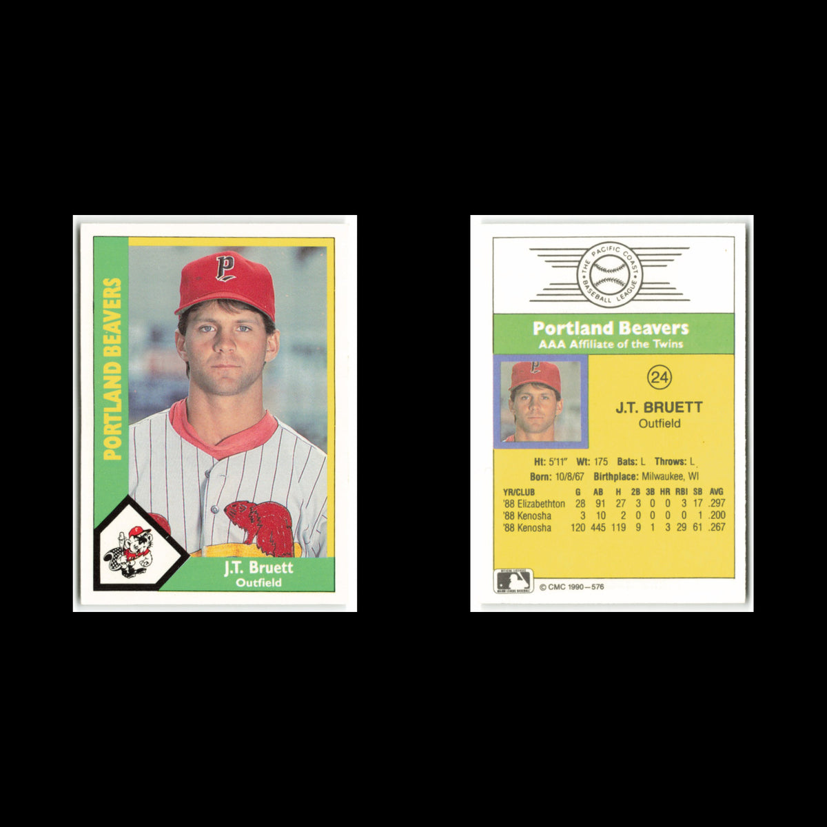 J.T. Bruett #24 1990 CMC Pacific Leauge Portland Beavers Baseball Card MLB NM