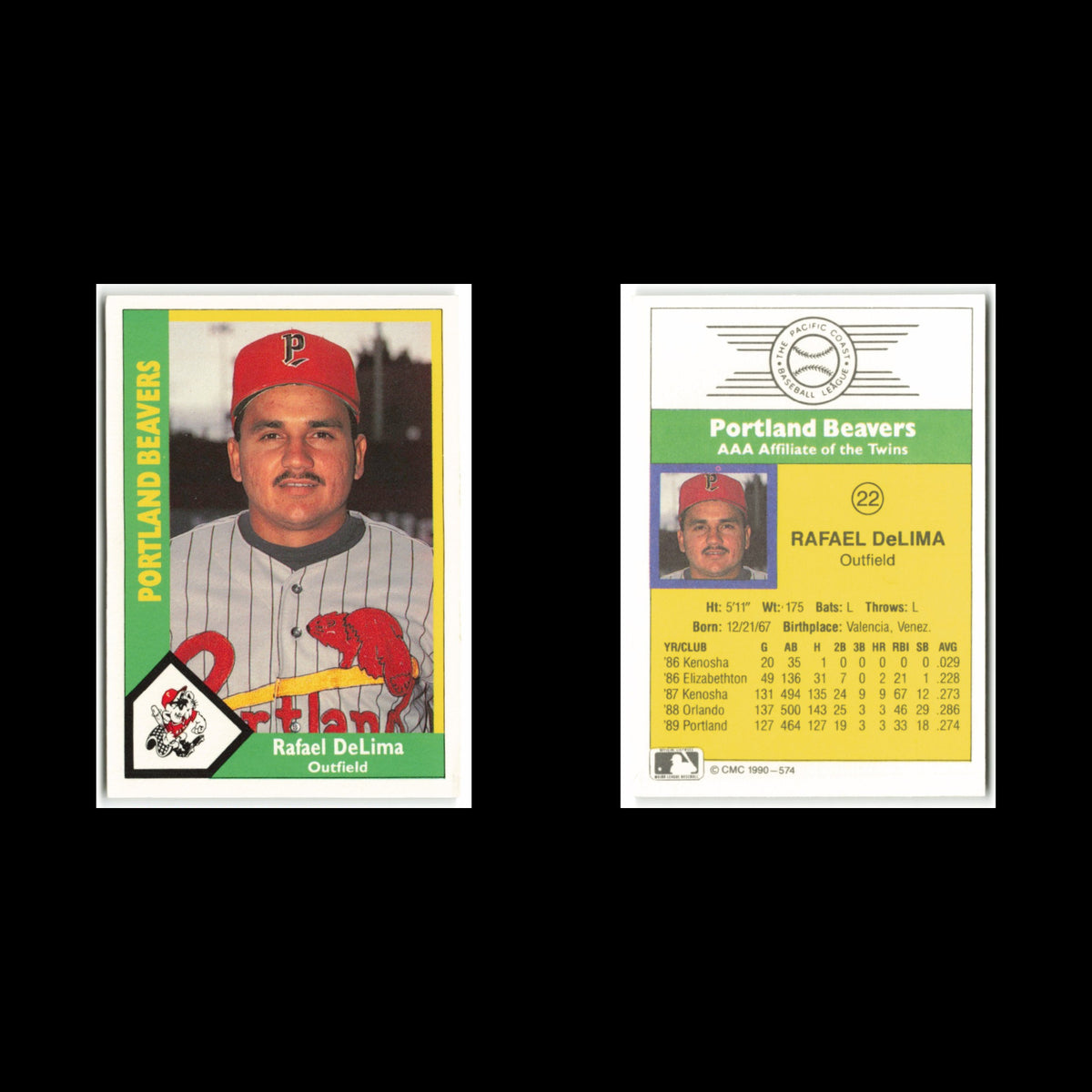 Rafael DeLima #22 1990 CMC Pacific Leauge Portland Beavers Baseball Card MLB NM