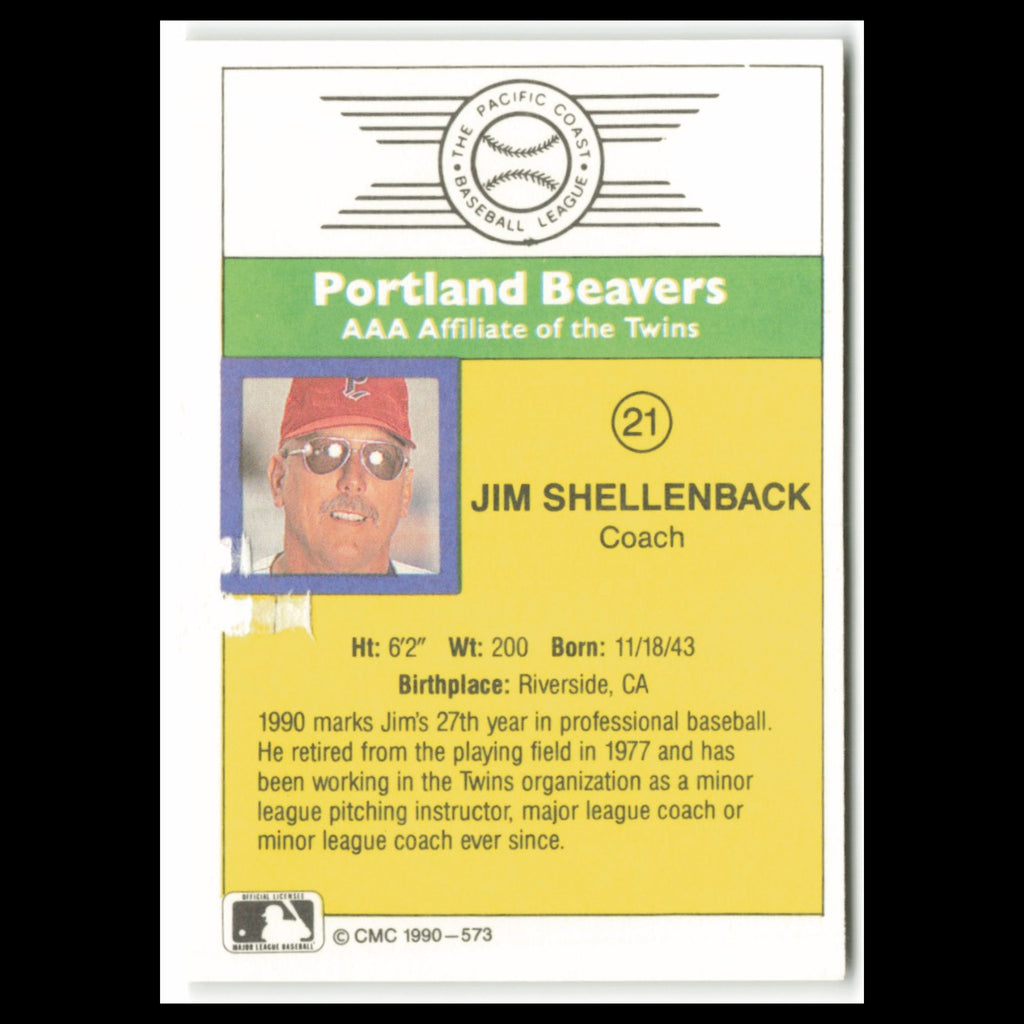 Jim Shellenback #21 1990 CMC Pacific Leauge Portland Beavers Baseball Card MLB