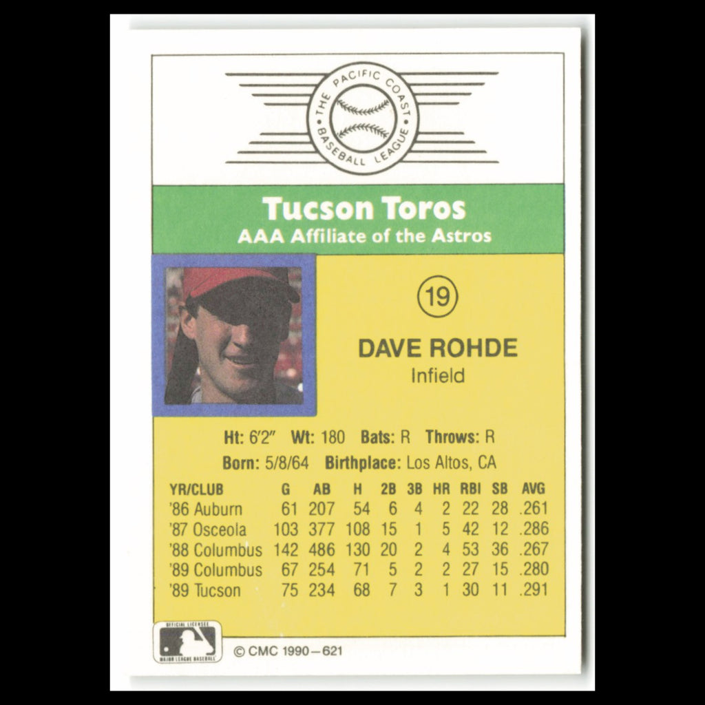 David Rohde #19 1990 CMC Pacific Leauge Tucson Toros Baseball Card MLB NM