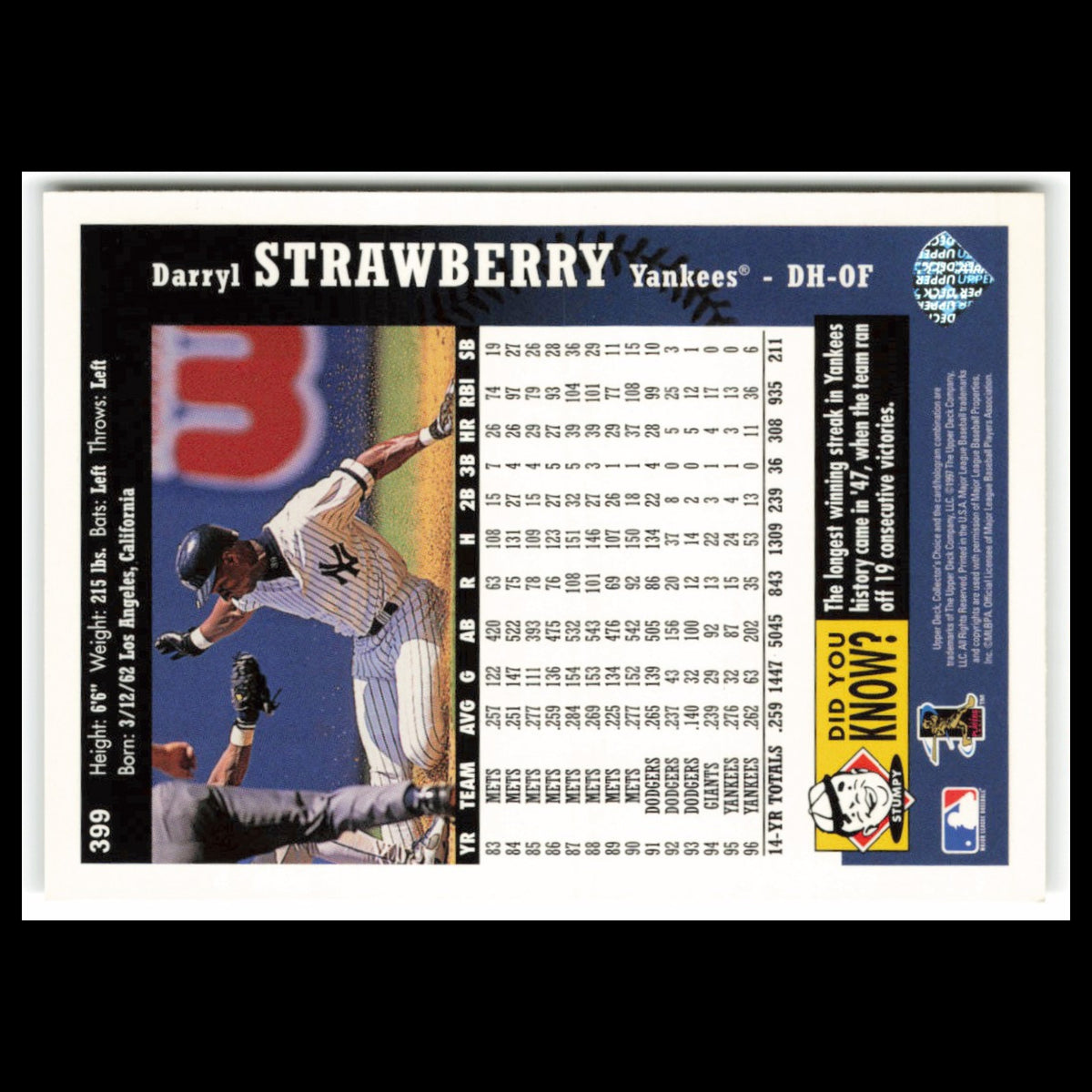 Darryl Strawberry #399 1997 Collectors Choice New York Yankees Baseball Card MLB