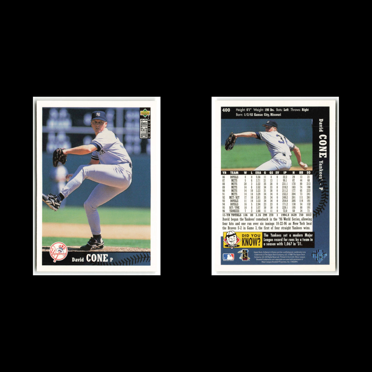 David Cone #400 1997 Collectors Choice New York Yankees Baseball Card MLB NM