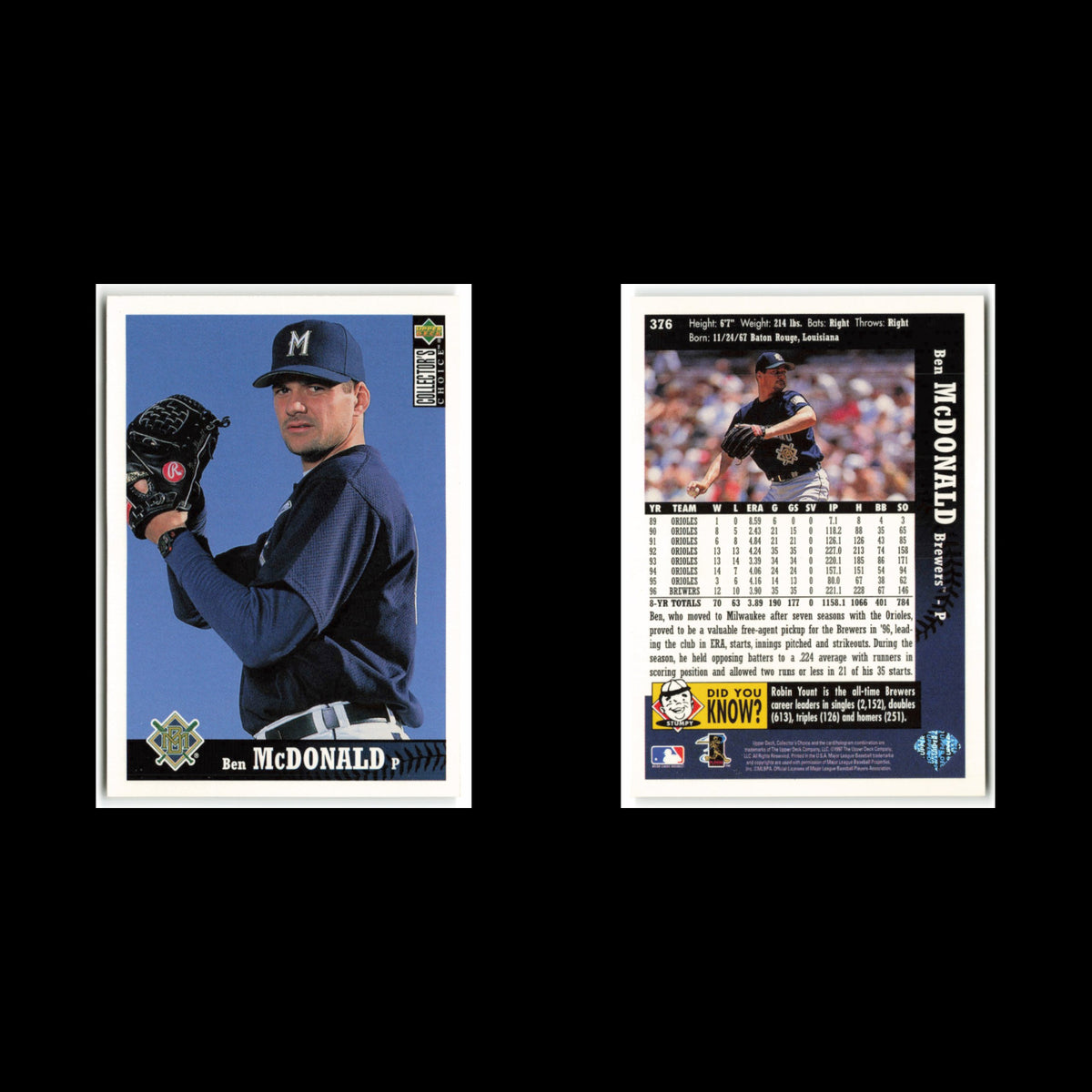 Ben McDonald #376 1997 Collectors Choice Milwaukee Brewers Baseball Card MLB NM