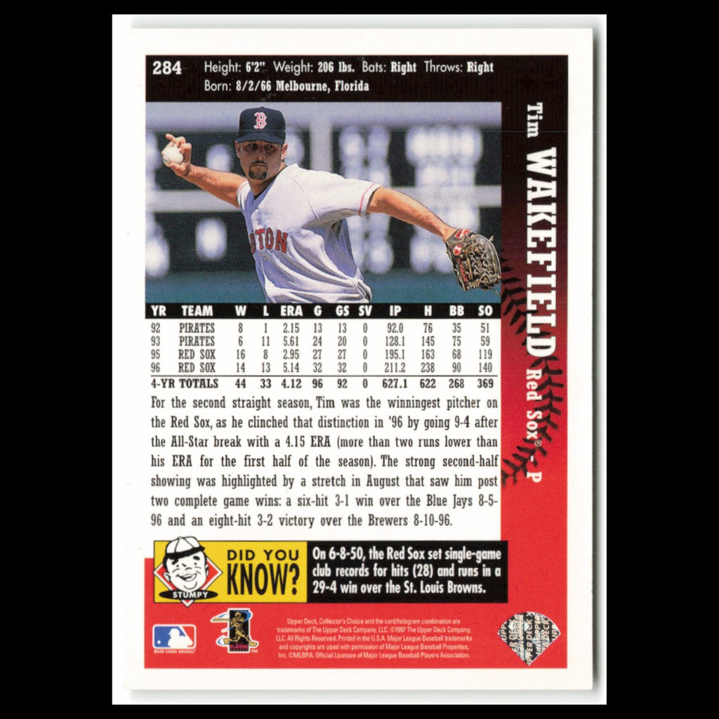 Tim Wakefield #284 1997 Collectors Choice Boston Red Sox Baseball Card MLB NM