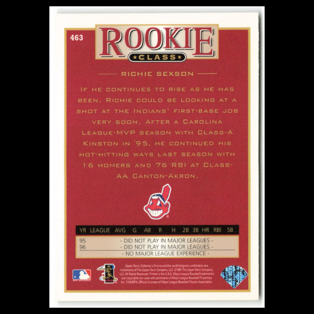 Richie Sexson Rookie #463 1997 Collectors Choice Cleveland Indians Baseball Card