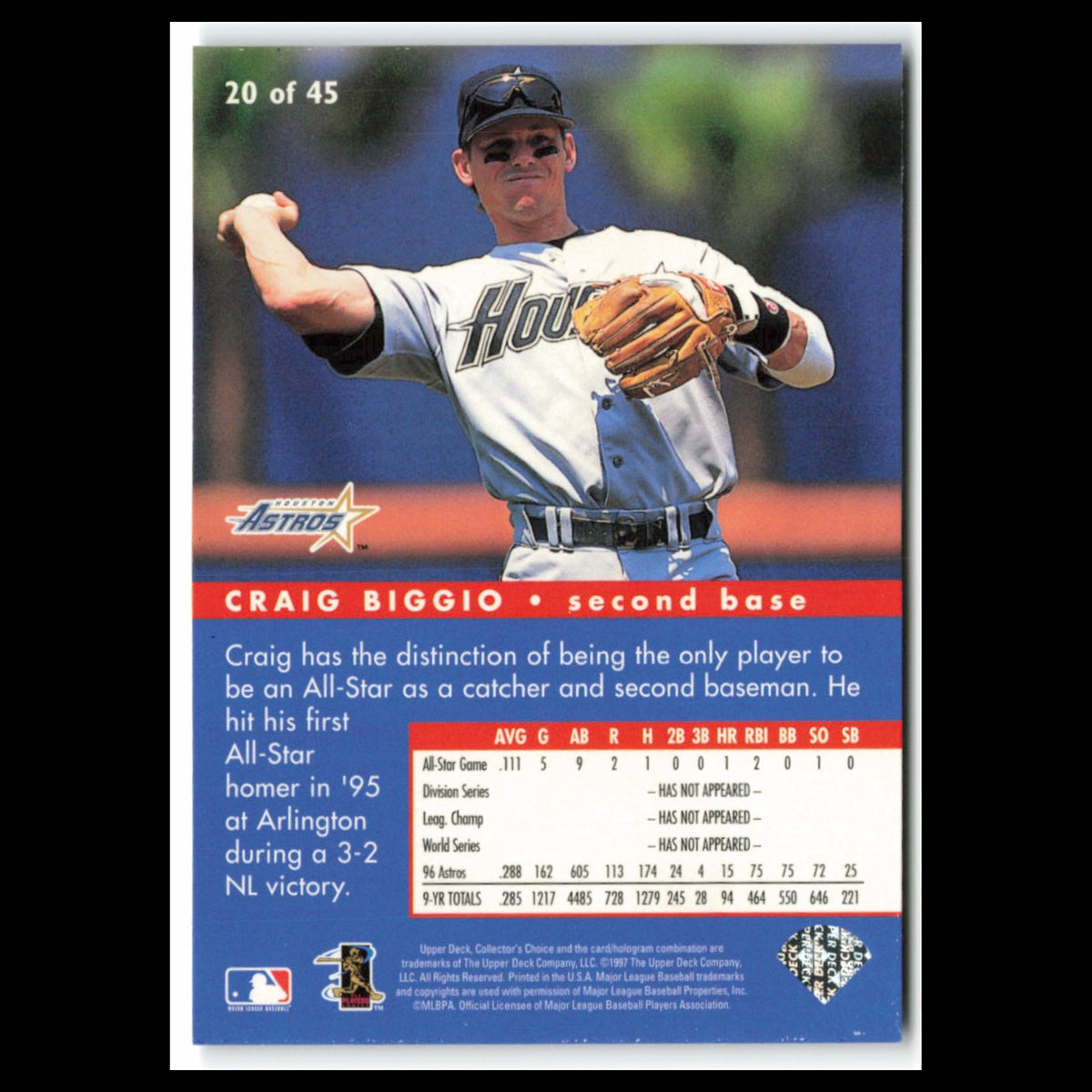 Craig Biggio #20 1997 Collectors Choice All-Star Connection Houston Astros Card