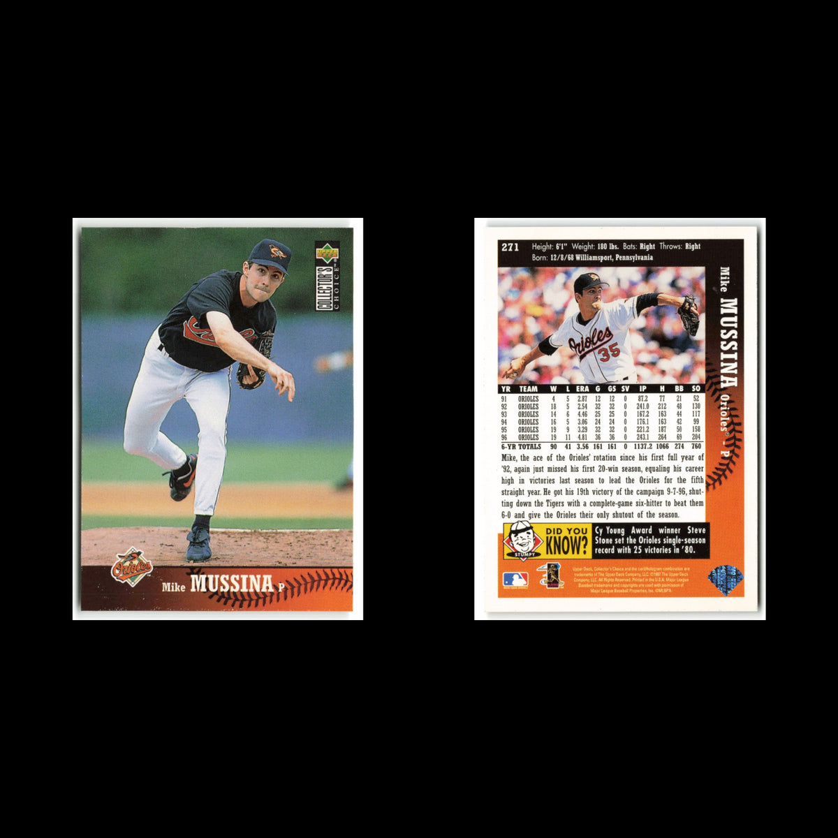 Mike Mussina #271 1997 Collectors Choice Baltimore Orioles Baseball Card MLB NM