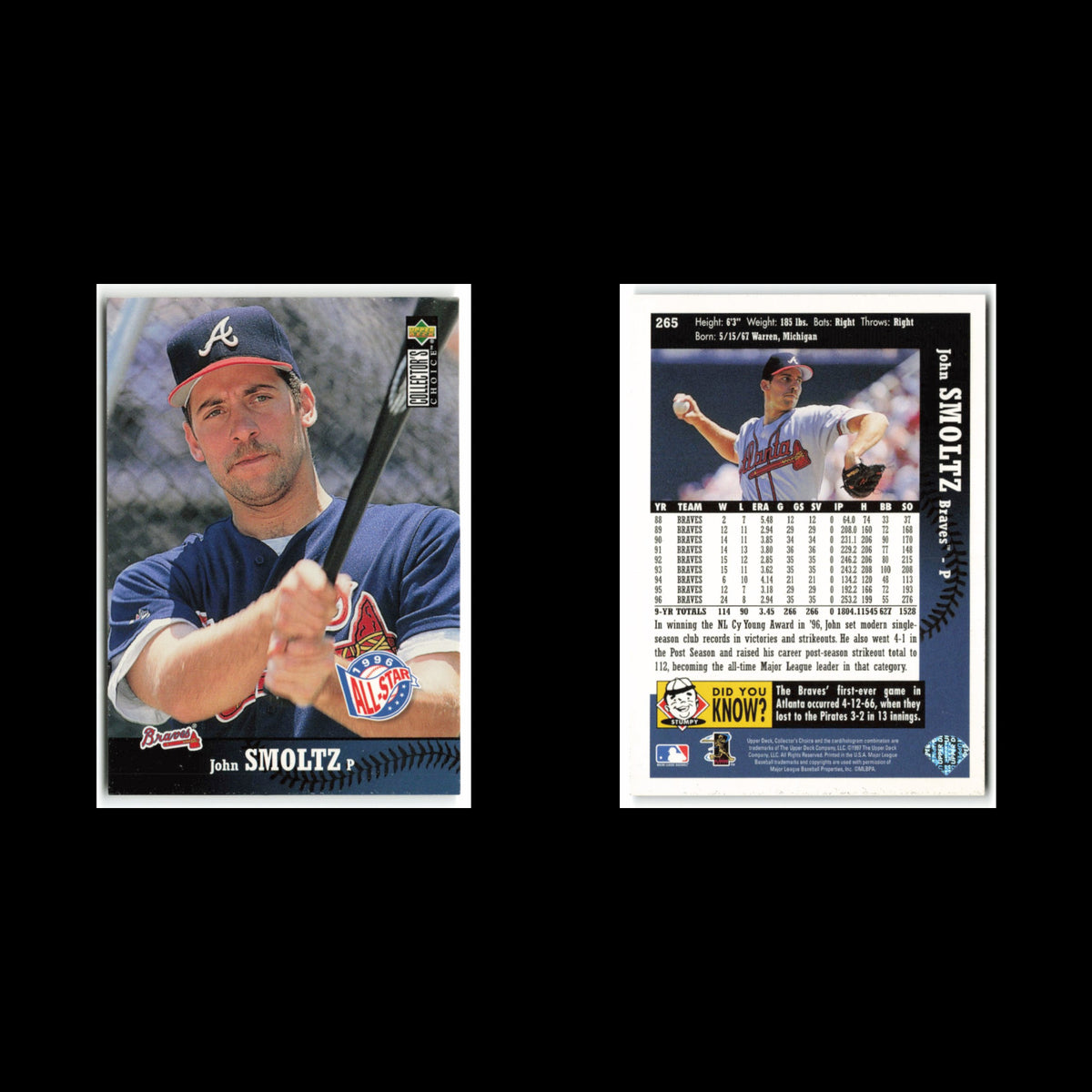 John Smoltz #265 1997 Collectors Choice Atlanta Braves Baseball Card MLB NM