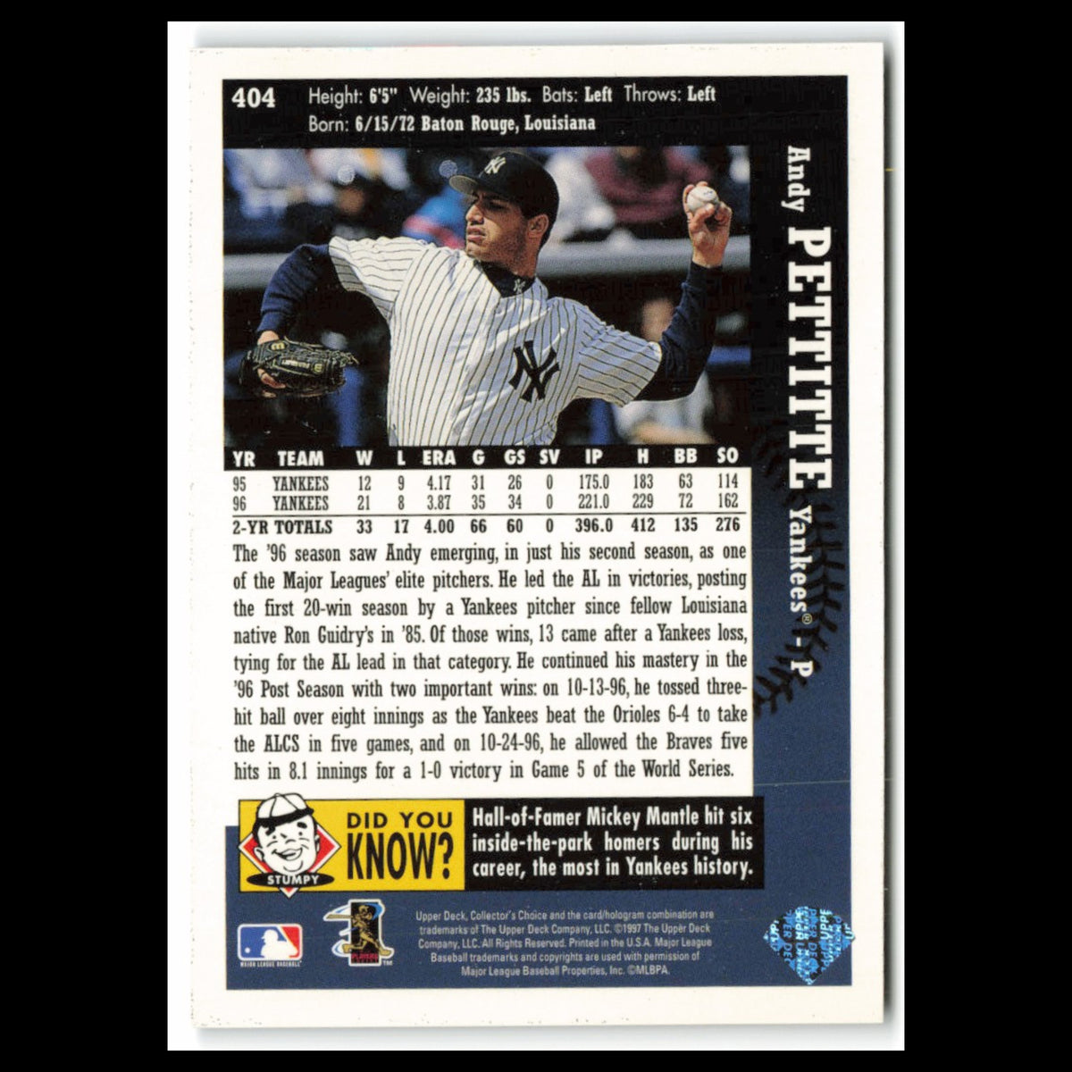 Andy Pettitte #404 1997 Collectors Choice New York Yankees Baseball Card MLB NM