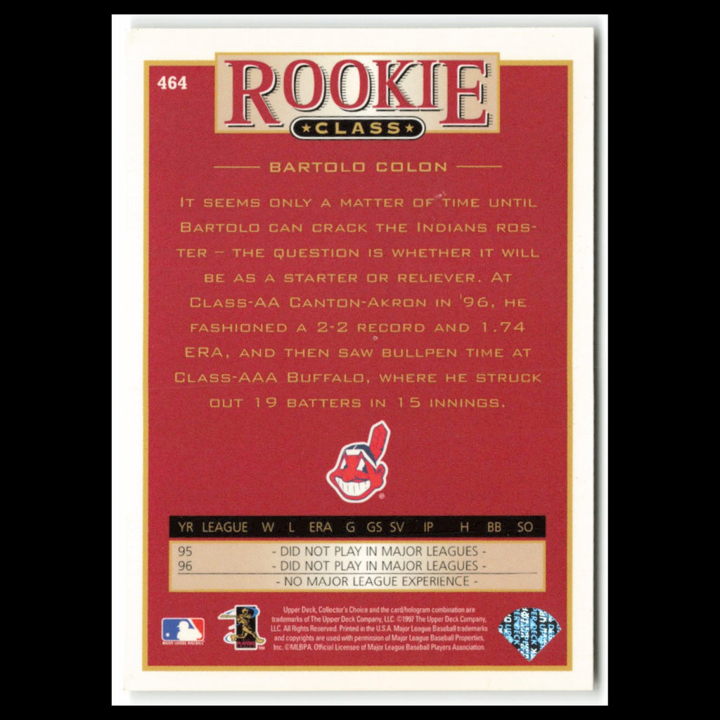 Bartolo Colon Rookie #464 1997 Collectors Choice Cleveland Indians Baseball Card