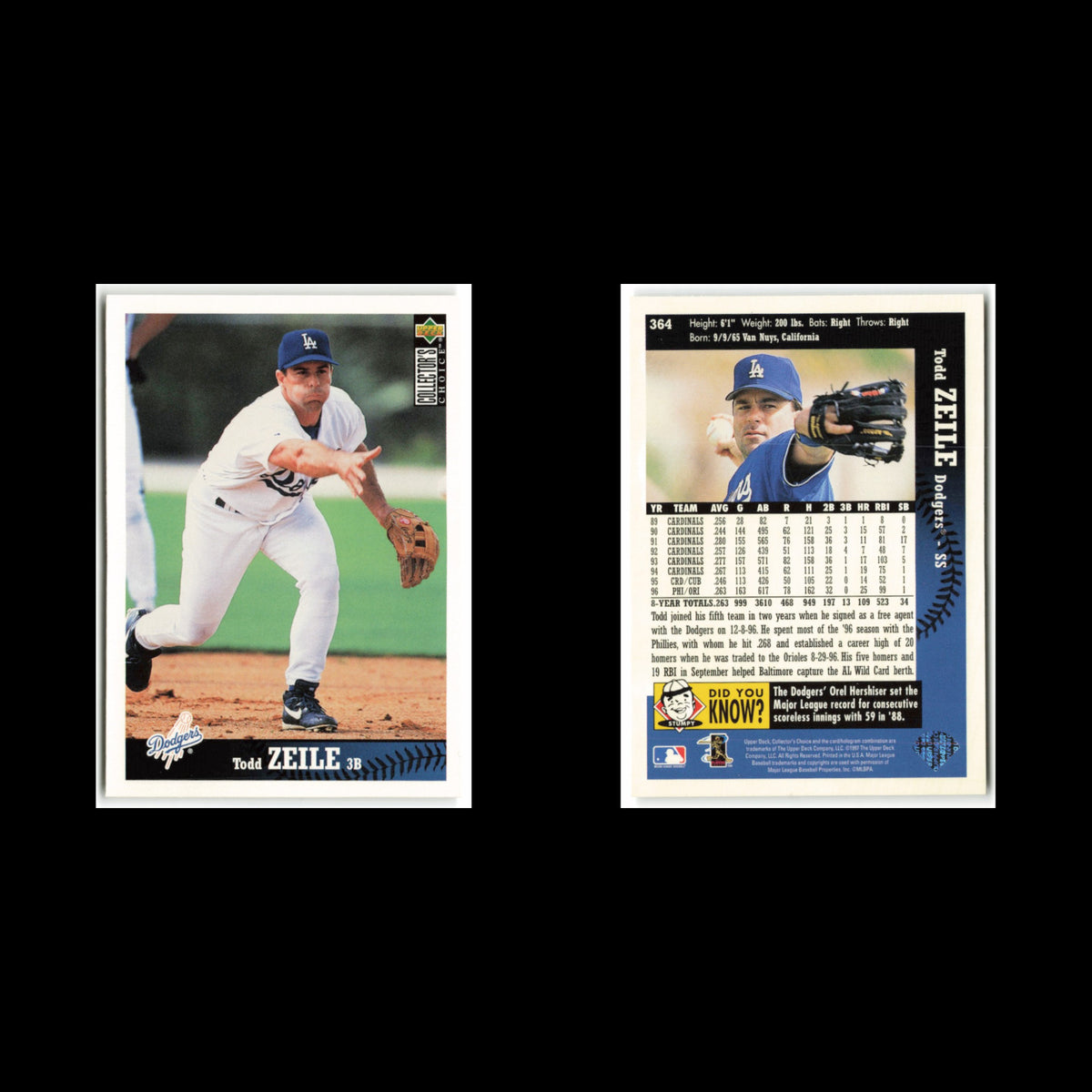 Todd Zeile #364 1997 Collectors Choice Los Angeles Dodgers Baseball Card MLB NM