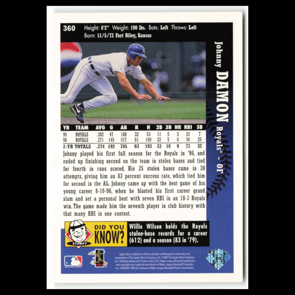 Johnny Damon #360 1997 Collectors Choice Kansas City Royals Baseball Card MLB NM