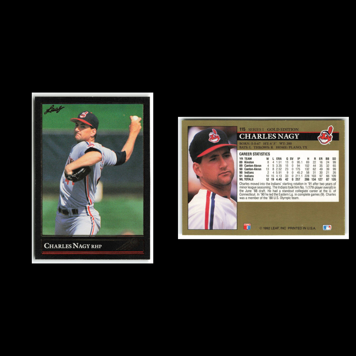 Charles Nagy #115 1992 Leaf Black Gold Cleveland Indians Baseball Card MLB NM