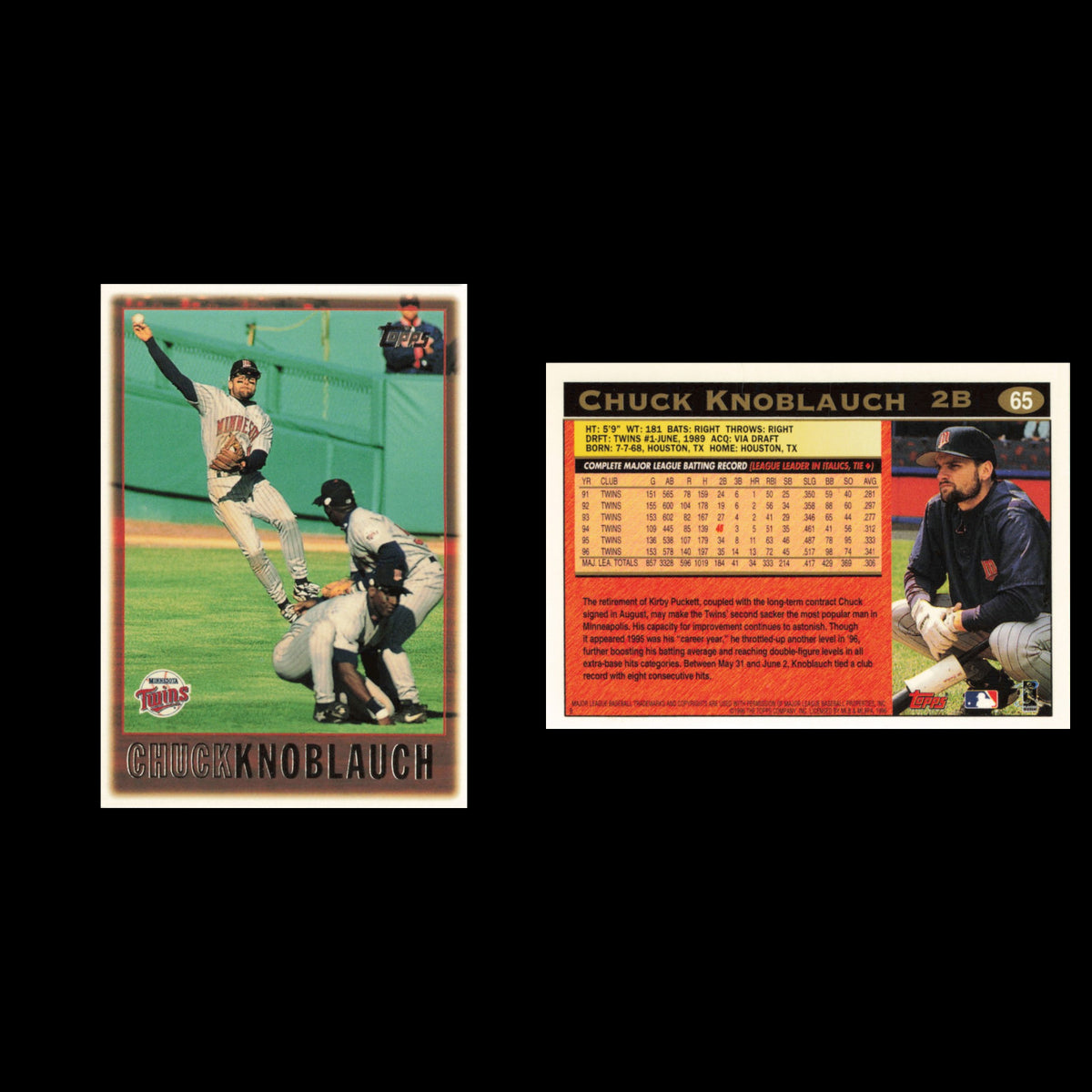 Chuck Knoblauch #65 1997 Topps Minnesota Twins Baseball Card MLB NM