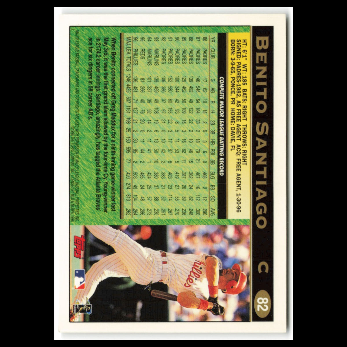 Benito Santiago #82 1997 Topps Philadelphia Phillies Baseball Card MLB NM