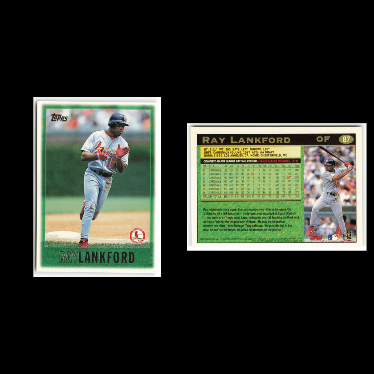 Ray Lankford #87 1997 Topps St. Louis Cardinals Baseball Card MLB NM