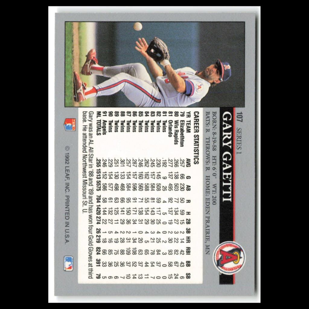 Gary Gaetti #107 1992 Leaf California Angels Baseball Card MLB NM