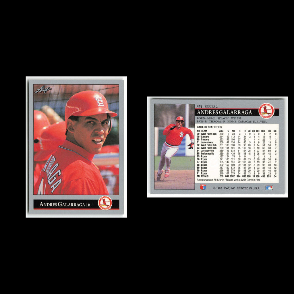 Andres Galarraga #449 1992 Leaf St. Louis Cardinals Baseball Card MLB NM