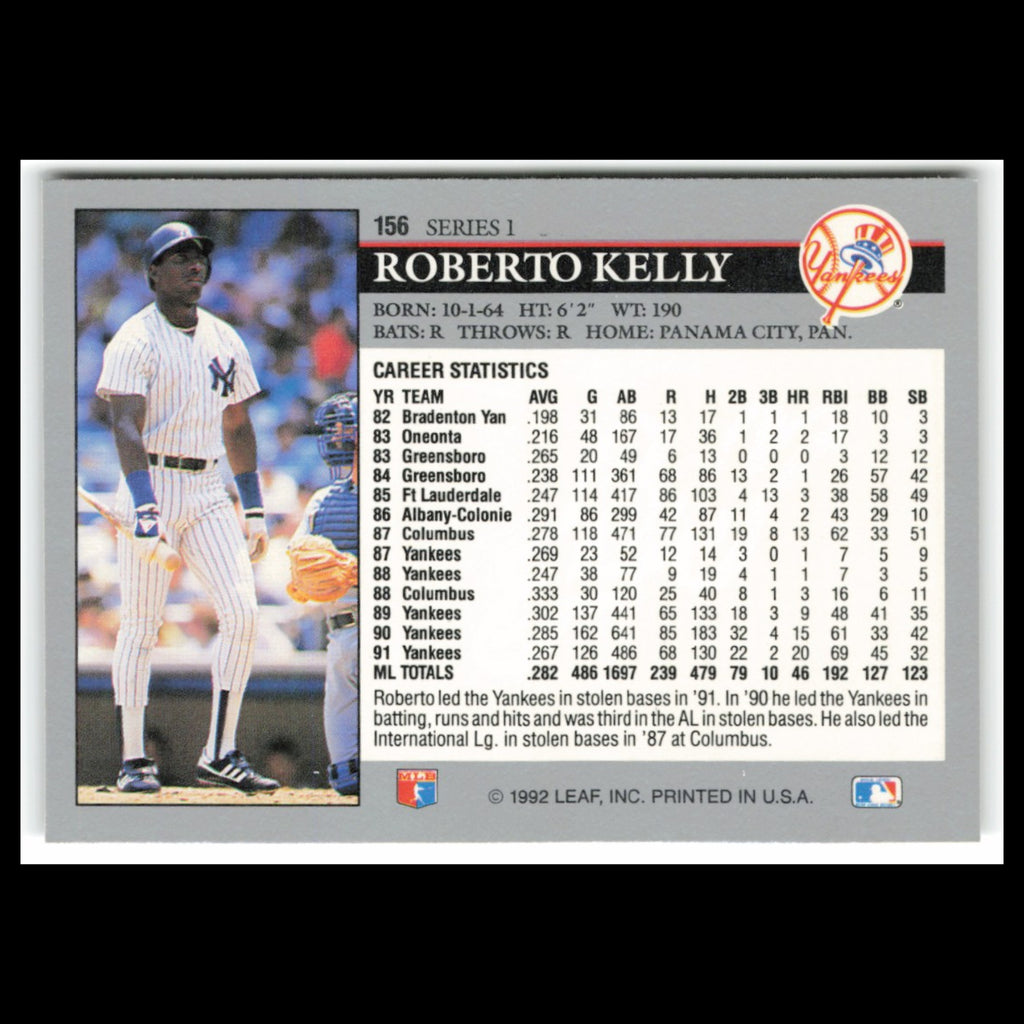 Roberto Kelly #156 1992 Leaf New York Yankees Baseball Card MLB NM