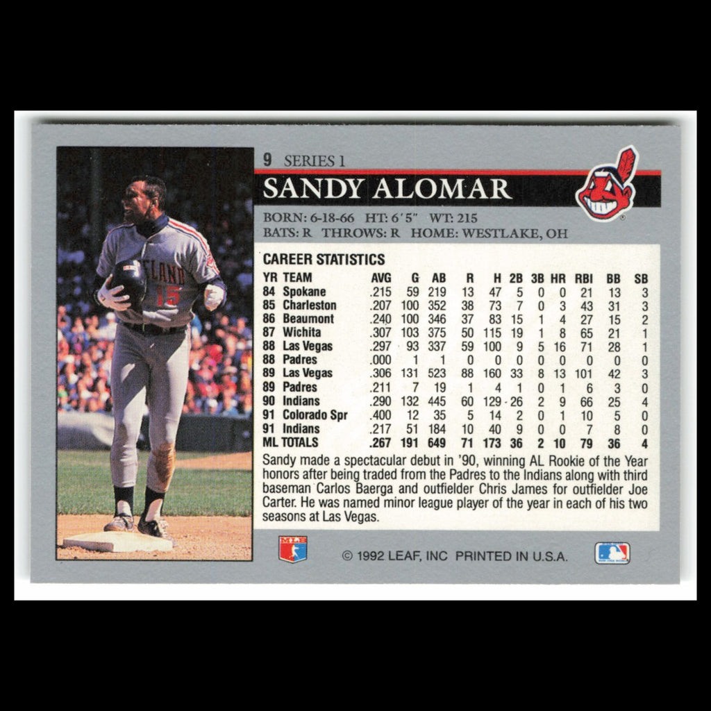 Sandy Alomar Jr. #9 1992 Leaf Cleveland Indians Baseball Card MLB NM