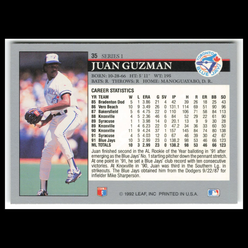 Juan Guzman Rookie #35 1992 Leaf Toronto Blue Jays Baseball Card MLB NM