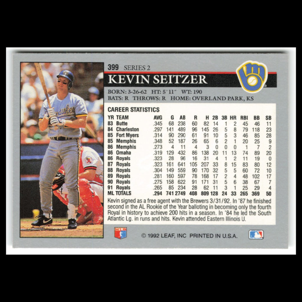 Kevin Seitzer #399 1992 Leaf Milwaukee Brewers Baseball Card MLB NM
