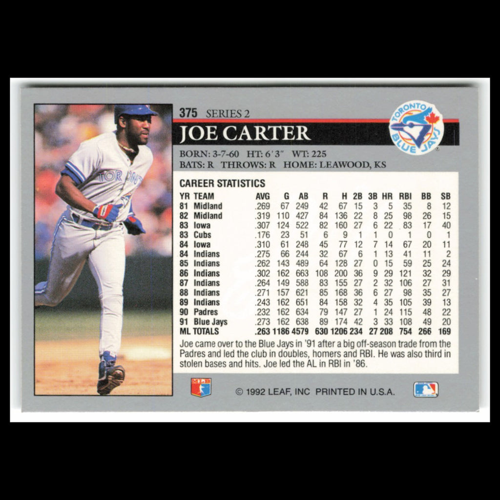 Joe Carter #375 1992 Leaf Toronto Blue Jays Baseball Card MLB NM