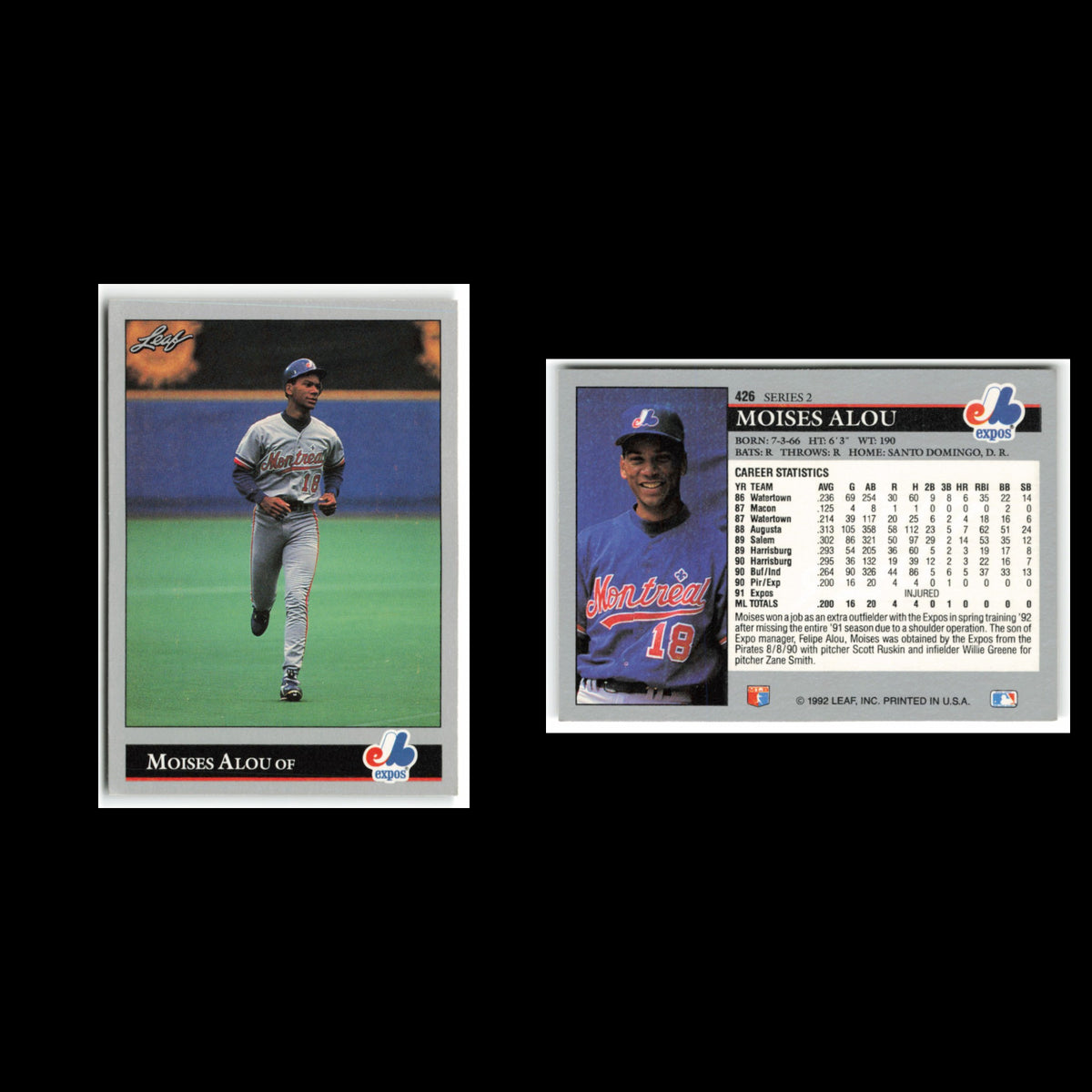 Moises Alou #426 1992 Leaf Montreal Expos Baseball Card MLB NM