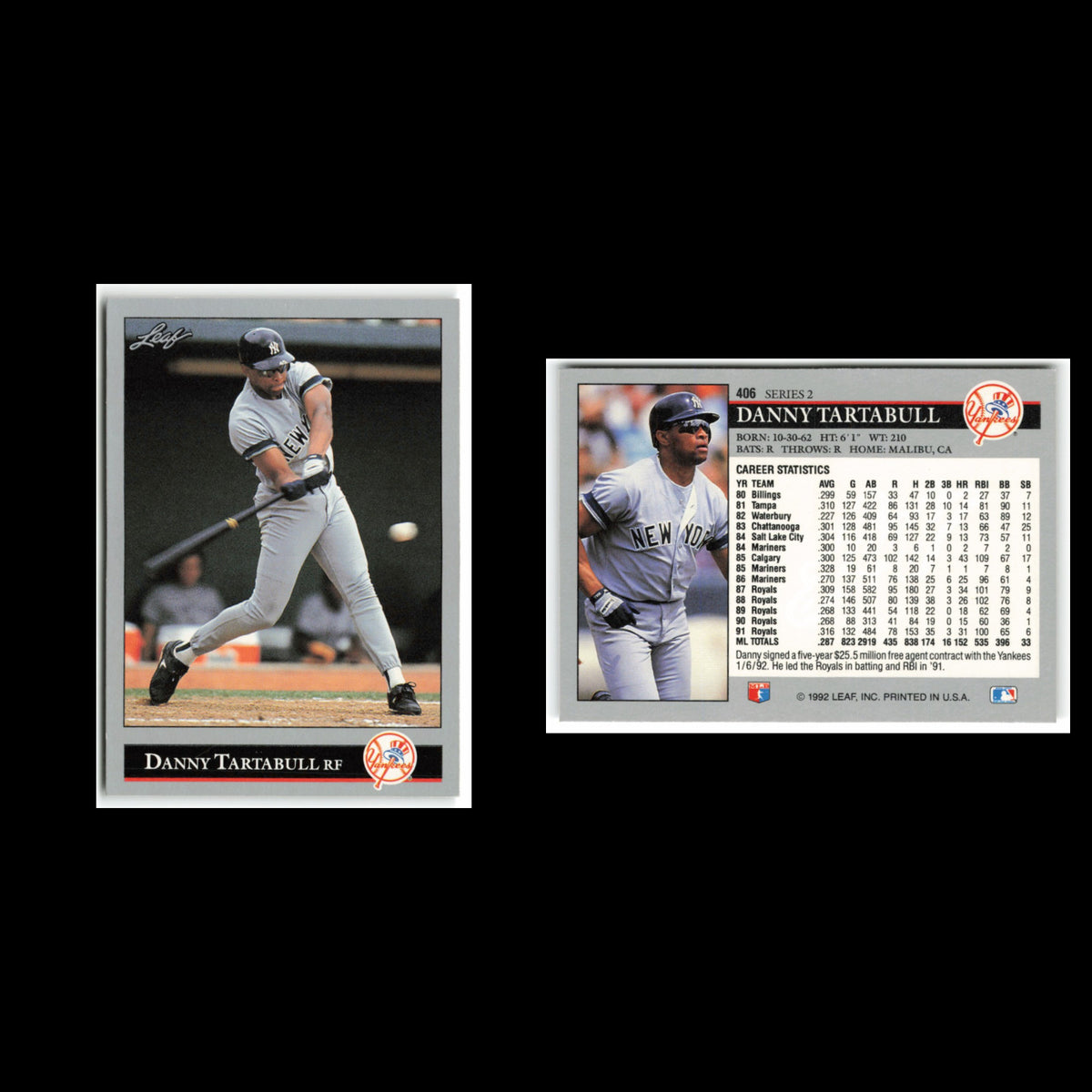 Danny Tartabull #406 1992 Leaf New York Yankees Baseball Card MLB NM