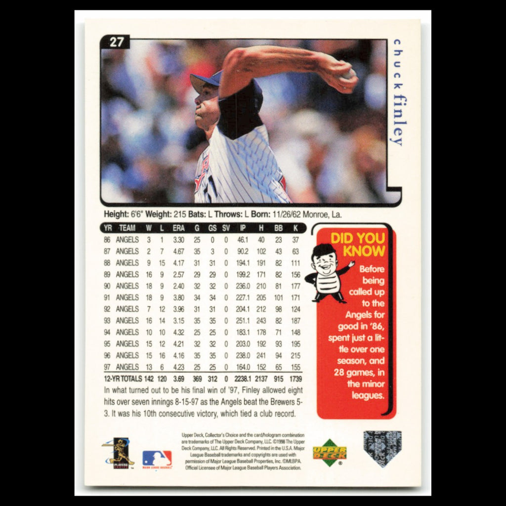 Chuck Finley #27 1998 Collectors Choice Anaheim Angels Baseball Card MLB NM