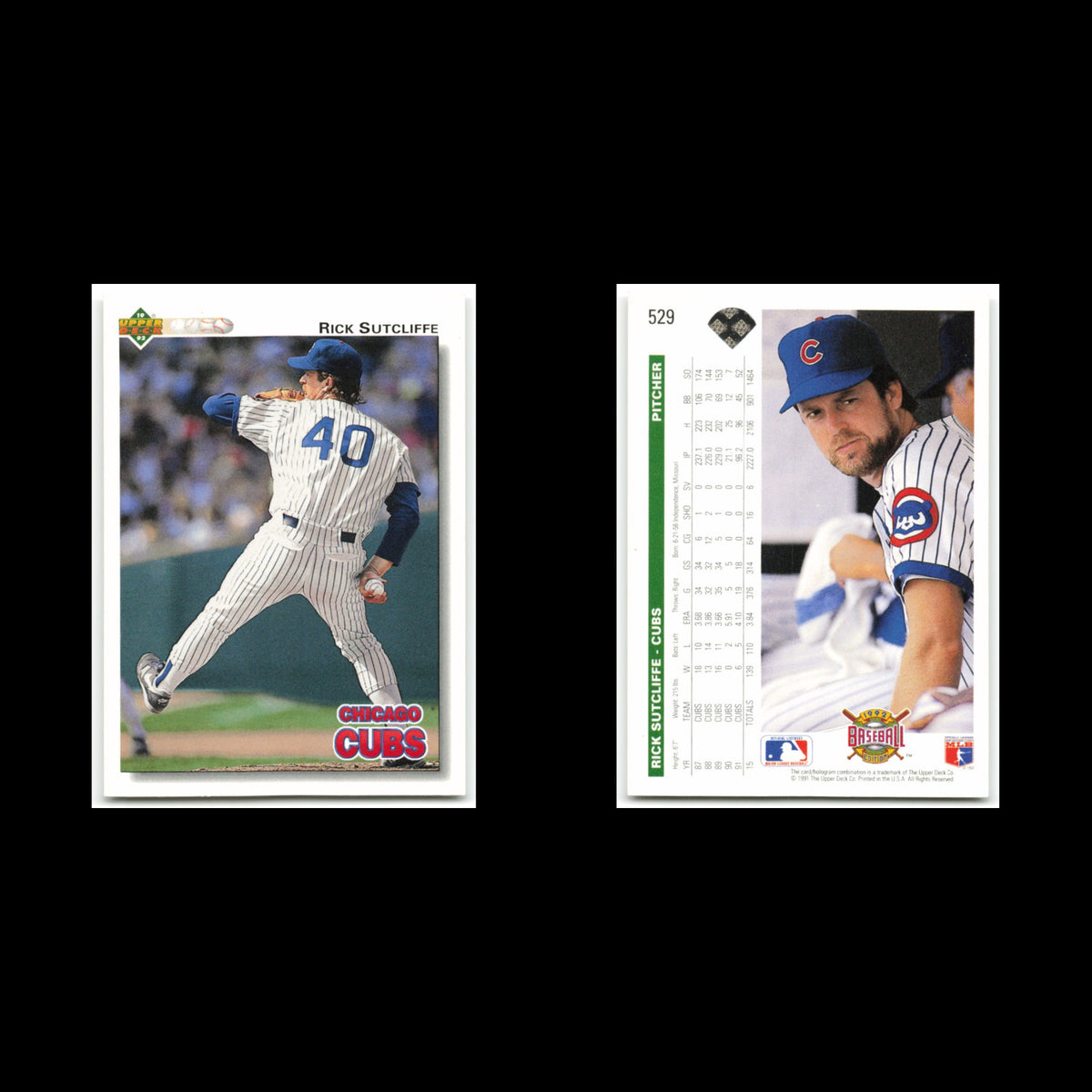 Rick Sutcliffe #529 1992 Upper Deck Chicago Cubs Baseball Card MLB NM
