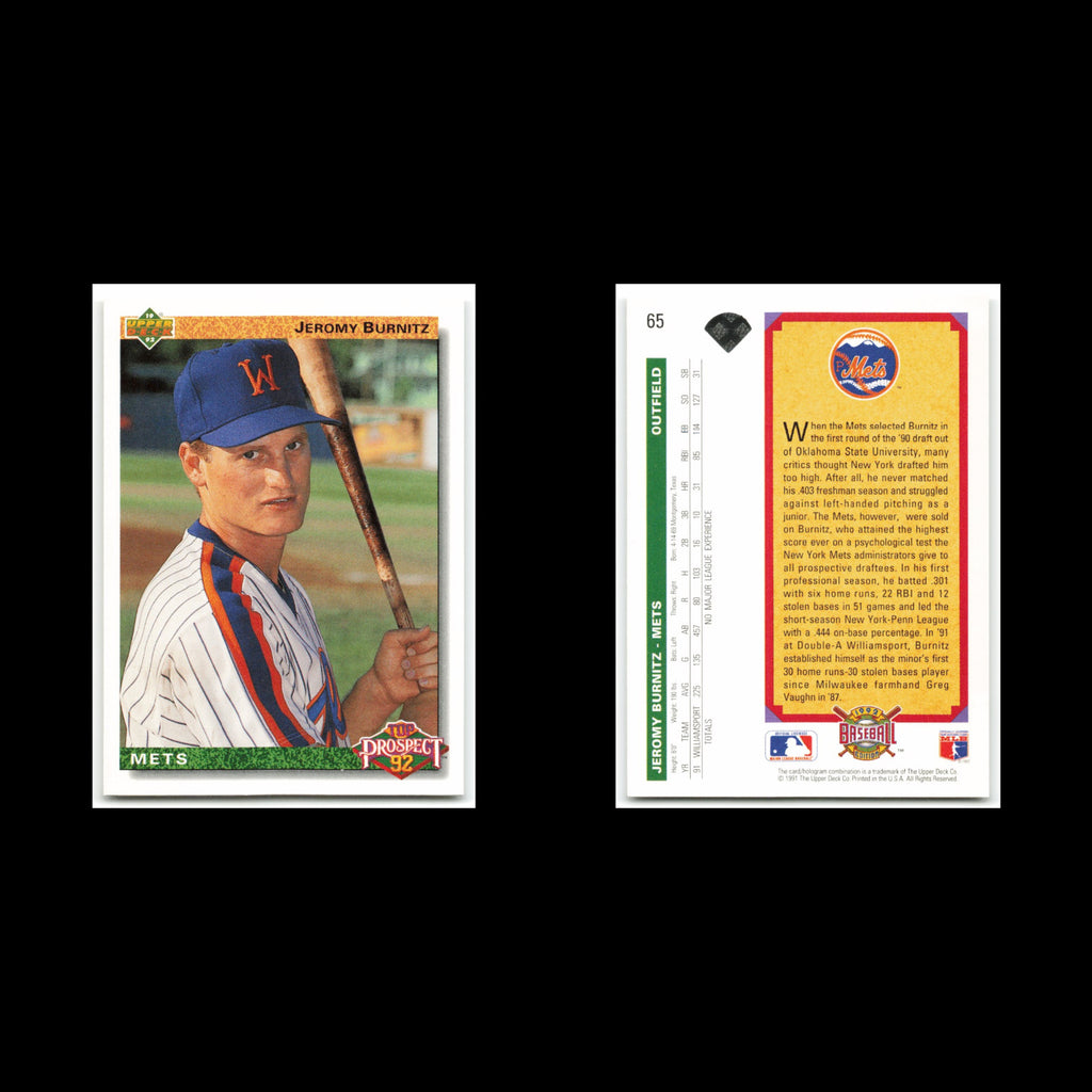 Jeromy Burnitz Rookie #65 1992 Upper Deck New York Mets Baseball Card MLB NM